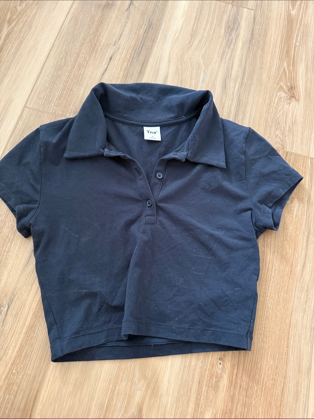 TNA Navy Cropped Polo Top